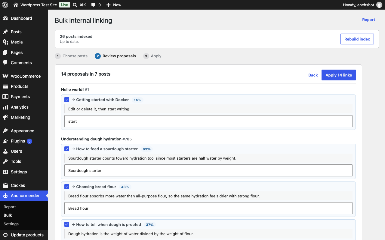 Bulk linking: review every proposal before applying.