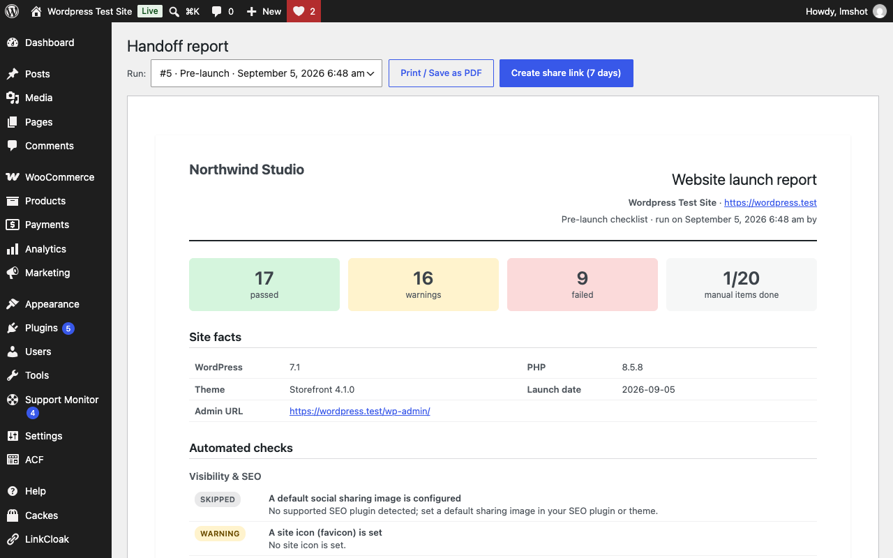 Printable handoff report.