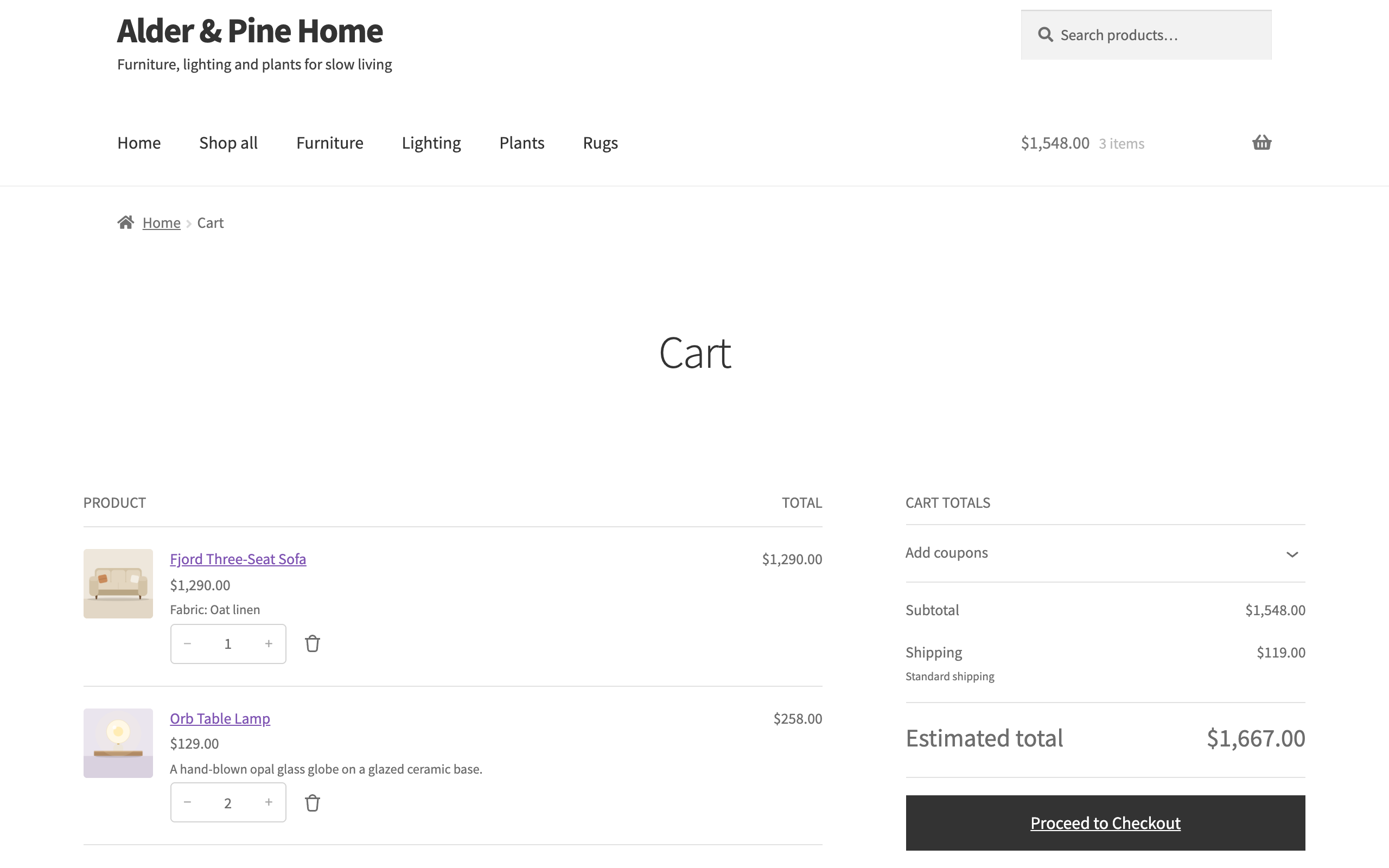 The cart charges each product's shipping, and a mixed cart adds them up in one rate.